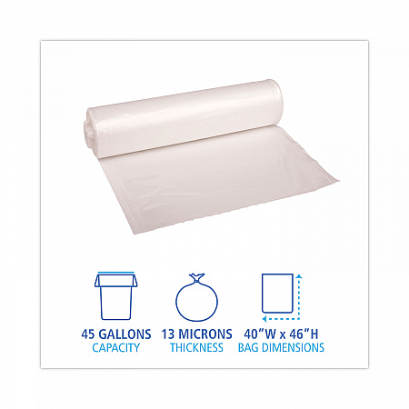 High-Density Can Liners, 45 gal, 13 mic, 40