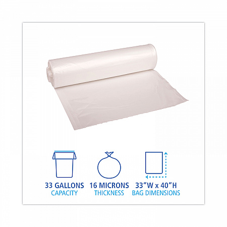 High Density Industrial Can Liners Coreless Rolls, 33 gal, 16 mic, 33
