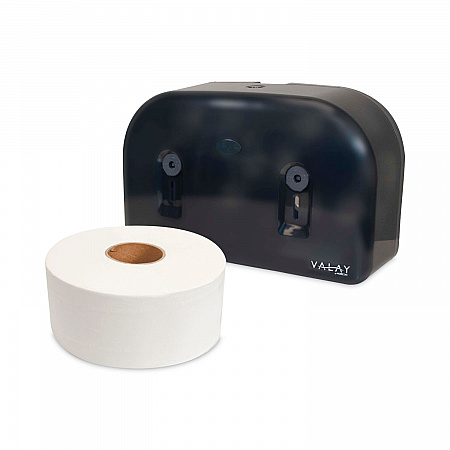 Valay Plastic Mini Jumbo Bath Tissue Dispenser, Two Rolls, 9.75 x 15.87 x 5.25, Black (VT1003)