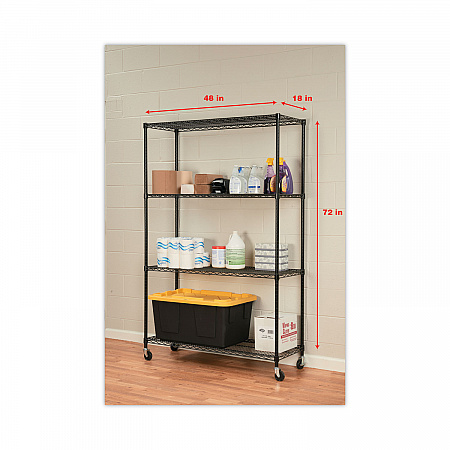 NSF Certified 4-Shelf Wire Shelving Kit with Casters, 48w x 18d x 72h, Black (SW604818BL)