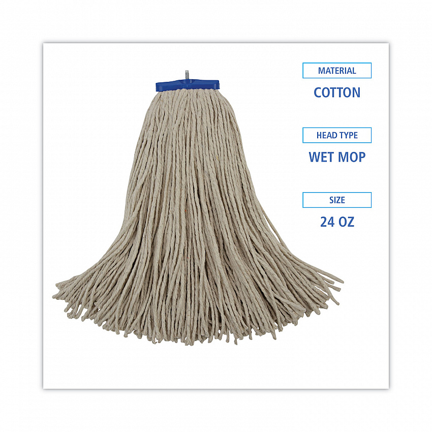 Cut-End Lie-Flat Wet Mop Head, Cotton, 24 oz, White (724CEA)