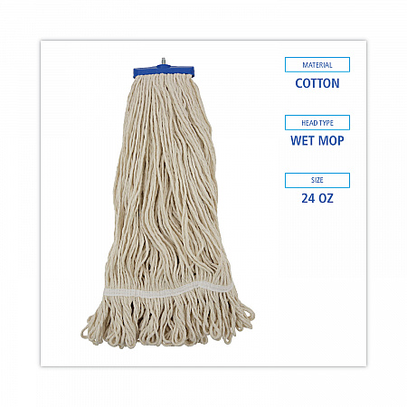 Mop Head, Lie-Flat Head, Cotton Fiber, 24 oz, White, 12/Carton (824C)