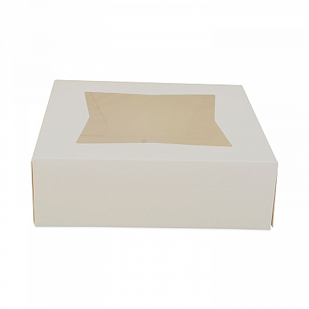 White Window Bakery Boxes with Attached Flip Top, 4-Corner Beers Design, 8 x 8 x 2.5, White, Paper, 200/Carton (24013)