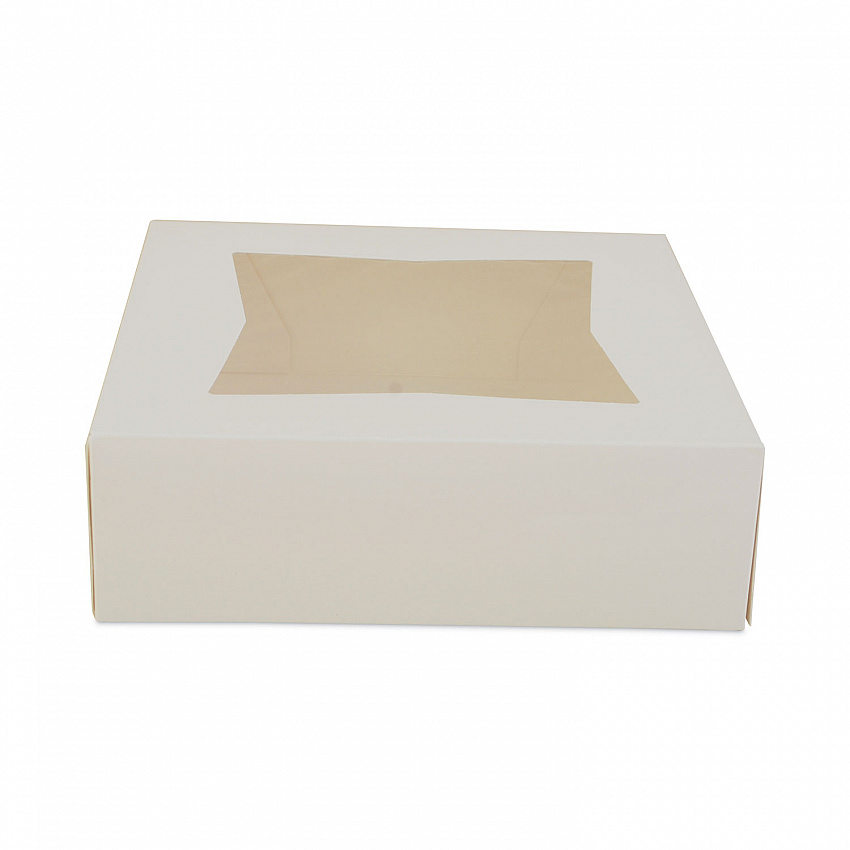 White Window Bakery Boxes with Attached Flip Top, 4-Corner Beers Design, 8 x 8 x 2.5, White, Paper, 200/Carton (24013)