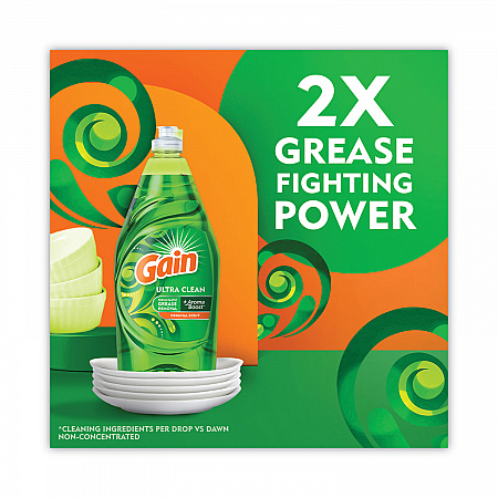 Dishwashing Liquid, Gain Original Scent, 38 oz Bottle, 8/Carton (74346)