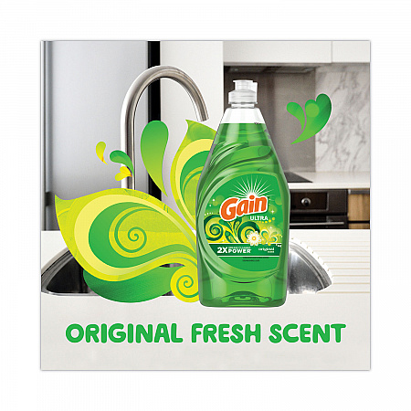 Dishwashing Liquid, Gain Original Scent, 38 oz Bottle, 8/Carton (74346)