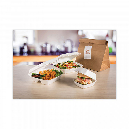 Insulated Foam Hinged Lid Containers, 3 Compartments, 9.3 x 9.5 x 3, White, 100/Sleeve, 2 Sleeves/Carton (95HT3)