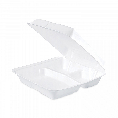 Insulated Foam Hinged Lid Containers, 3 Compartments, 9.3 x 9.5 x 3, White, 100/Sleeve, 2 Sleeves/Carton (95HT3)