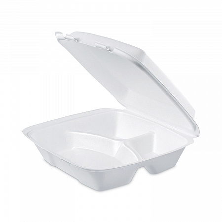 Insulated Foam Hinged Lid Containers, 3 Compartments, 9 x 9.4 x 3, White, 100/Sleeve, 2 Sleeves/Carton (90HT3)