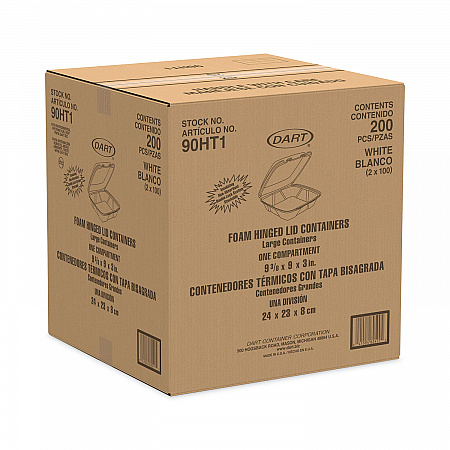 Insulated Foam Hinged Lid Containers, 9.01 x 9.4 x 3, White, 100/Pack, 2 Packs/Carton (90HT1)