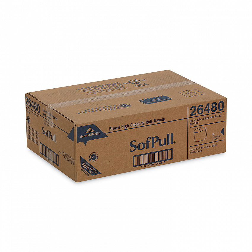 SofPull Hardwound Roll Paper Towel, Nonperforated, 1-Ply, 7.87" x 1,000 ft, Brown, 6 Rolls/Carton (26480)