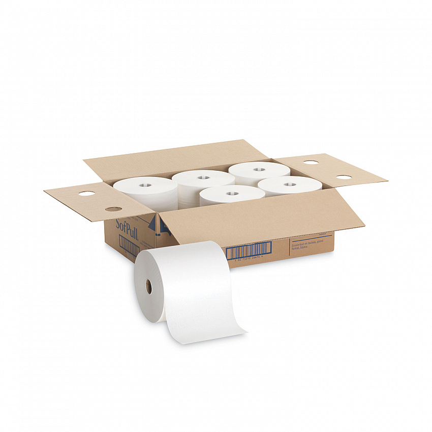 SofPull Hardwound Roll Paper Towel, Nonperforated, 1-Ply, 7.87" x 1,000 ft, White, 6 Rolls/Carton (26470)