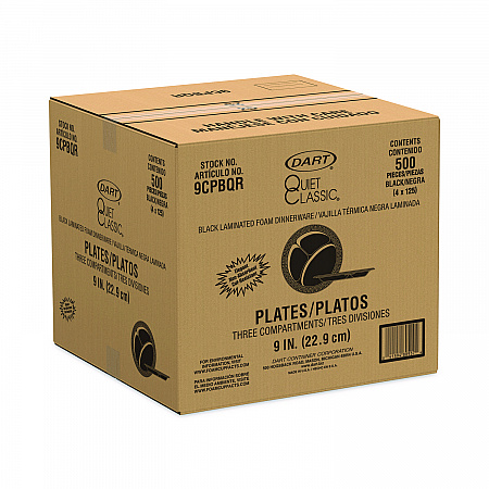 Quiet Classic Laminated Foam Dinnerware, 3-Compartment Plate, 9