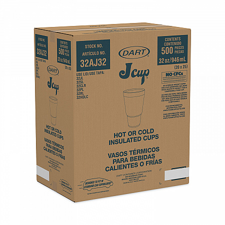 J Cup Insulated Foam Pedestal Cups, 32 oz, White/Teal, 25/Sleeve, 20 Sleeves/Carton (32AJ32H)