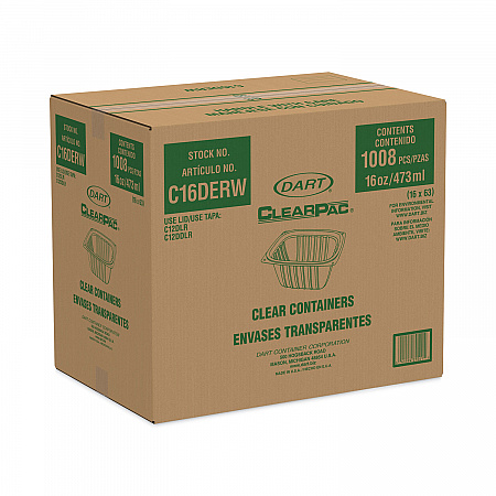 ClearPac Containers, 16 oz, 4.9 x 5.9 x 2.9, Clear, Plastic, 1,008/Carton (C16DERW)