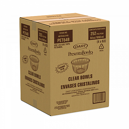 PresentaBowls Clear Bowls, 64 oz, Plastic, 252/Carton (PET64B)