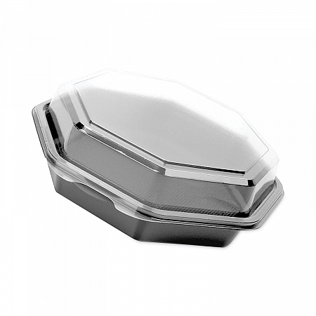 Creative Carryouts OctaView Hinged Lid Containers, 7.5 x 8 x 2.4, Black/Clear, Plastic, 100/Carton (865045AP94)