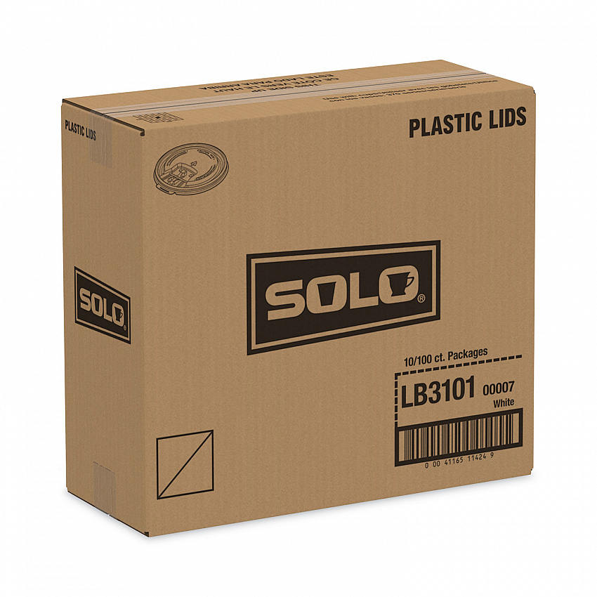 Lift Back and Lock Tab Lids for Paper Cups, Fits 10 oz Hot Cups, Plastic, White, 100/Sleeve, 10 Sleeves/Carton (LB3101)