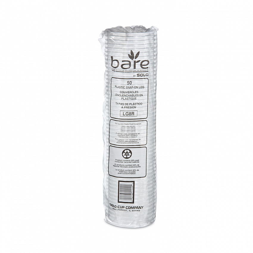 Bare Eco-Forward RPET Deli Container Lids, Recessed Lid, Fits 8 oz Containers, Clear, Plastic, 50/Pack, 10 Packs/Carton (LG8R)