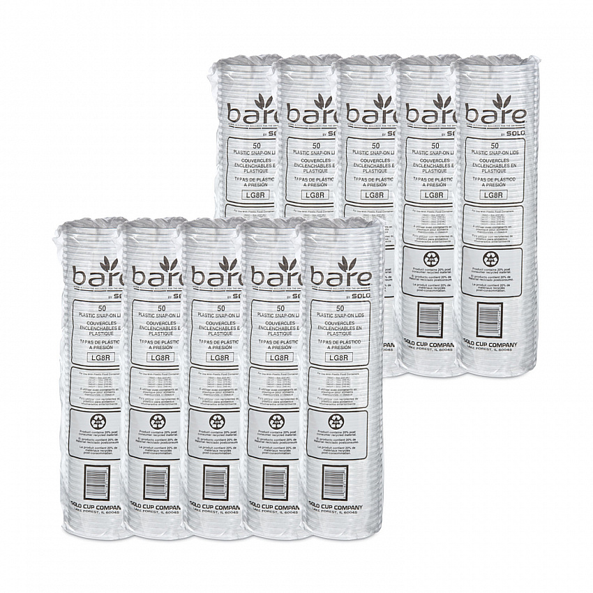 Bare Eco-Forward RPET Deli Container Lids, Recessed Lid, Fits 8 oz Containers, Clear, Plastic, 50/Pack, 10 Packs/Carton (LG8R)