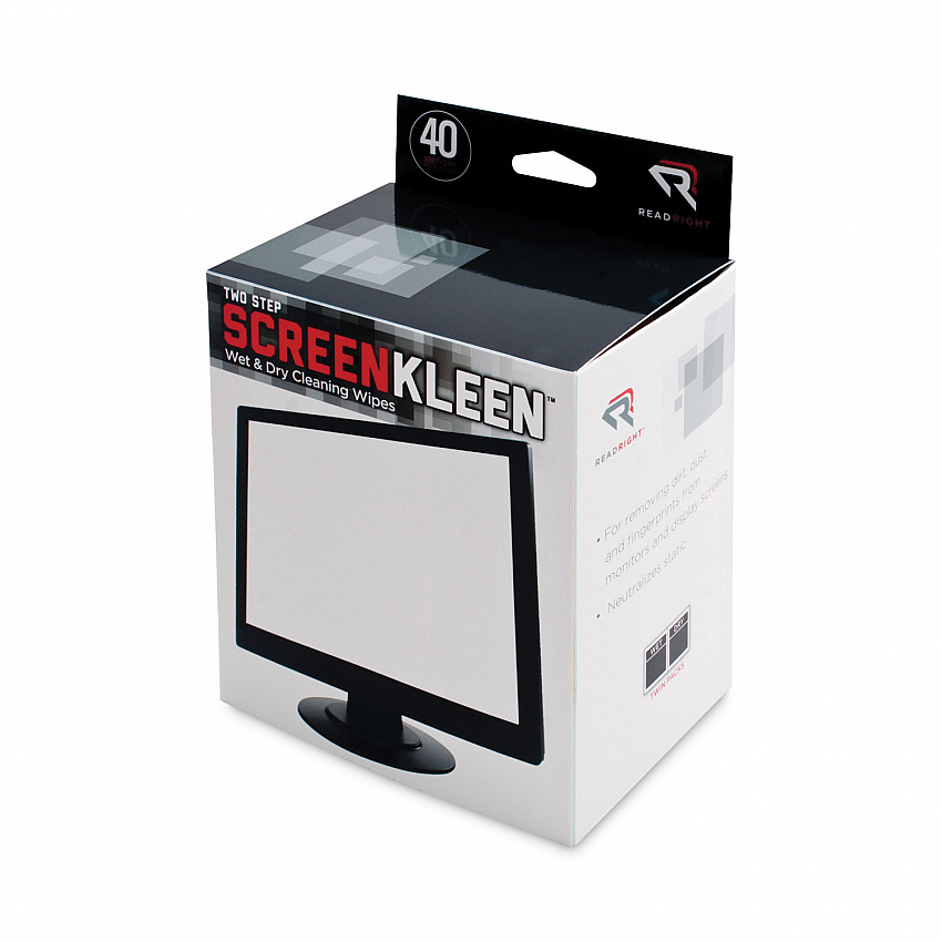 Two Step ScreenKleen Wet and Dry Cleaning Wipes, 5 x 5, Unscented, 40/Box (RR1305)