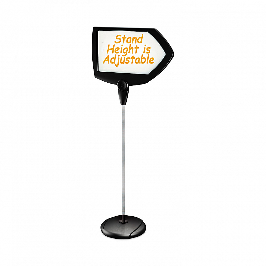 Magnetic Dry Erase Floor Stand Signs, White 25" x 17" Arrow Surface, Black/Silver Frame, 25" x 10" x 38" to 63" (SIG01010101)