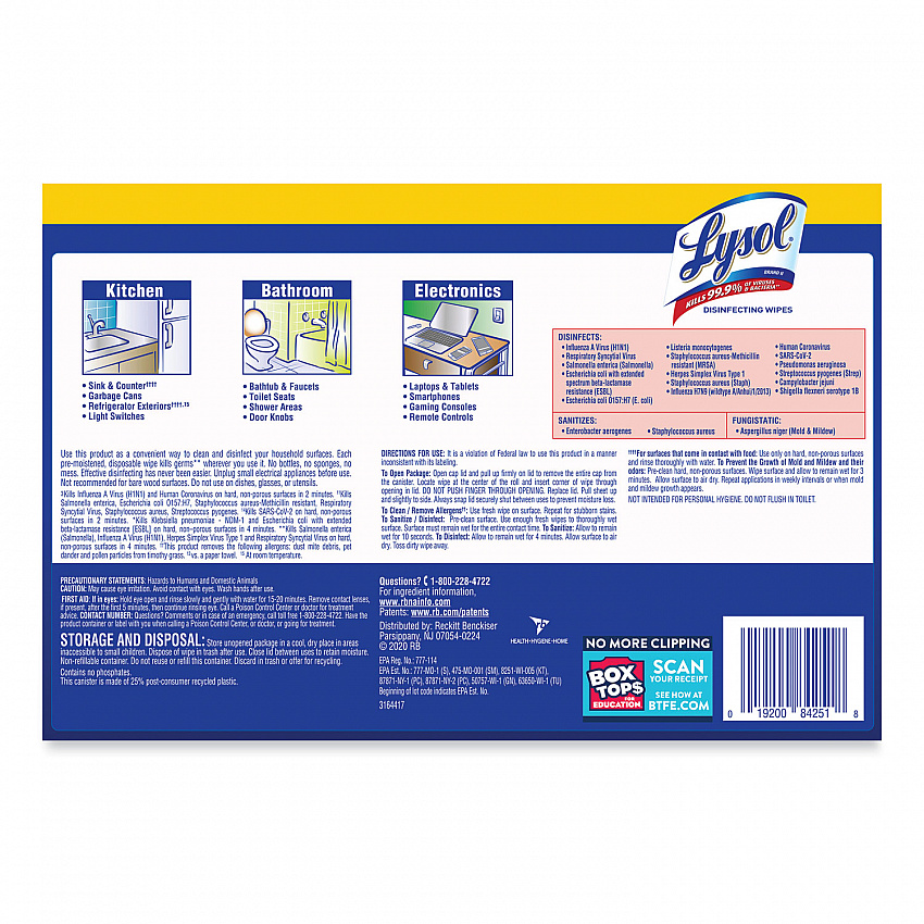 Disinfecting Wipes, 1-Ply, 7 x 7.25, Lemon and Lime Blossom, White, 80 Wipes/Canister, 3 Canisters/Pack, 2 Packs/Carton (84251CT)