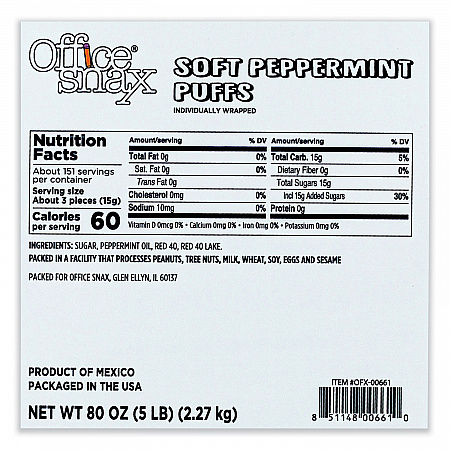 Candy Assortments, Peppermint Puffs Candy, 5 lb Carton (00661)