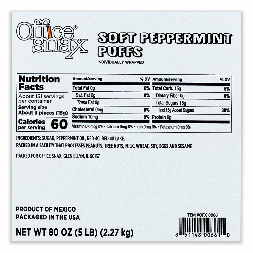 Candy Assortments, Peppermint Puffs Candy, 5 lb Carton (00661)