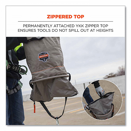 Arsenal 5973 Hoist Bucket Tool Bag with D-Rings and Zipper Top, 150 lb, Gray (15973)