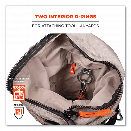 Arsenal 5973 Hoist Bucket Tool Bag with D-Rings and Zipper Top, 150 lb, Gray (15973)