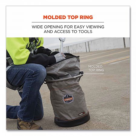 Arsenal 5973 Hoist Bucket Tool Bag with D-Rings and Zipper Top, 150 lb, Gray (15973)