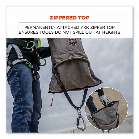 Arsenal 5976 XL Hoist Bucket Tool Bag with Swiveling Carabiner and Zipper Top, 150 lb, Gray (15976)