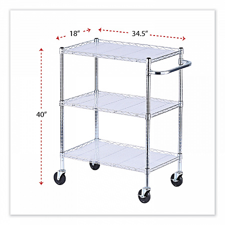 Three-Shelf Wire Cart with Liners, Metal, 3 Shelves, 600 lb Capacity, 34.21