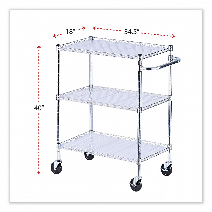 Three-Shelf Wire Cart with Liners, Metal, 3 Shelves, 600 lb Capacity, 34.21" x 18" x 40", Silver (SW333018SR)