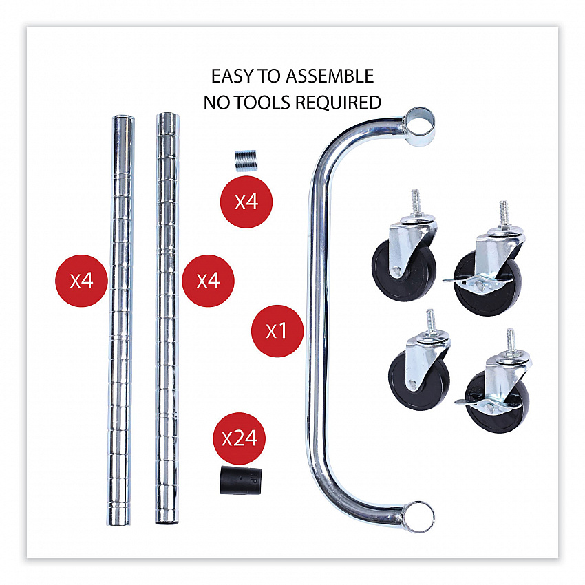 Three-Shelf Wire Cart with Liners, Metal, 3 Shelves, 600 lb Capacity, 34.21" x 18" x 40", Silver (SW333018SR)