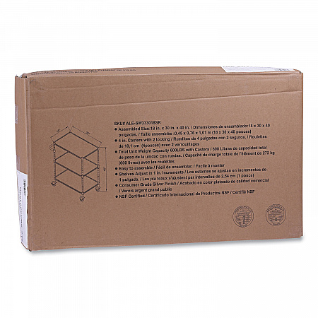 Three-Shelf Wire Cart with Liners, Metal, 3 Shelves, 600 lb Capacity, 34.21