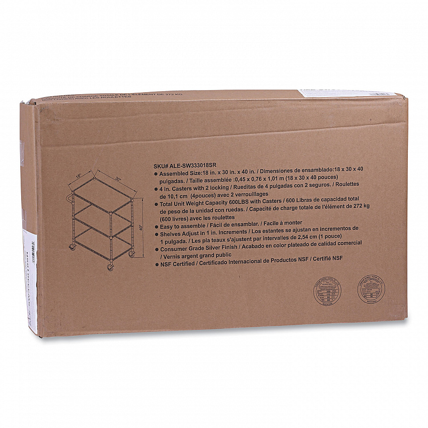 Three-Shelf Wire Cart with Liners, Metal, 3 Shelves, 600 lb Capacity, 34.21" x 18" x 40", Silver (SW333018SR)