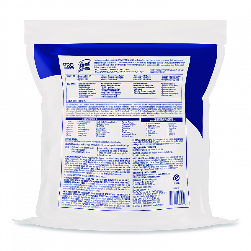 Professional Disinfecting Wipe Bucket Refill, 1-Ply, 6 x 8, Lemon and Lime Blossom, White, 800 Wipes/Bag, 2 Refill Bags/CT (99857CT)