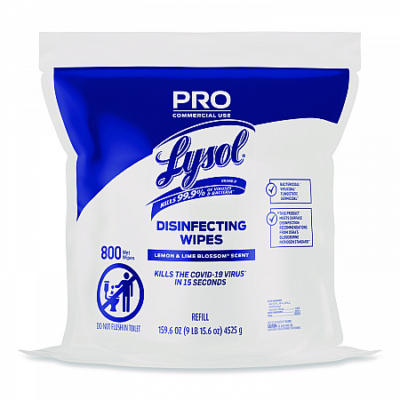 Professional Disinfecting Wipe Bucket Refill, 1-Ply, 6 x 8, Lemon and Lime Blossom, White, 800 Wipes/Bag, 2 Refill Bags/CT (99857CT)