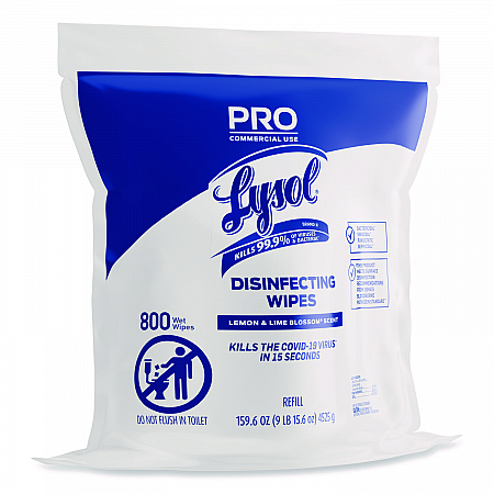 Professional Disinfecting Wipe Bucket Refill, 1-Ply, 6 x 8, Lemon and Lime Blossom, White, 800 Wipes/Bag, 2 Refill Bags/CT (99857CT)