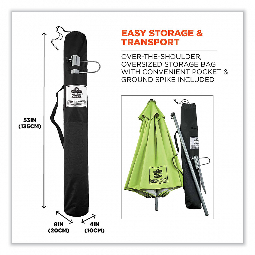 Shax 6100 Lightweight Work Umbrella, 90" Span, 92.4" Long, Lime Canopy (12967)