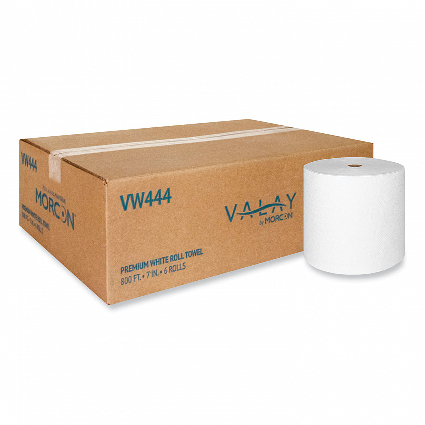 Valay Proprietary Roll Towels, 1-Ply, 7" x 800 ft, White, 6 Rolls/Carton (VW444)