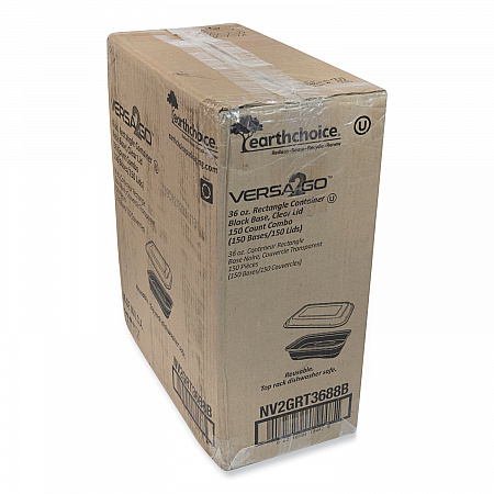 EarthChoice Versa2Go Microwaveable Container, 36 oz, 8.4 x 5.6 x 2, Black/Clear, Plastic, 150/Carton (NV2GRT3688B)