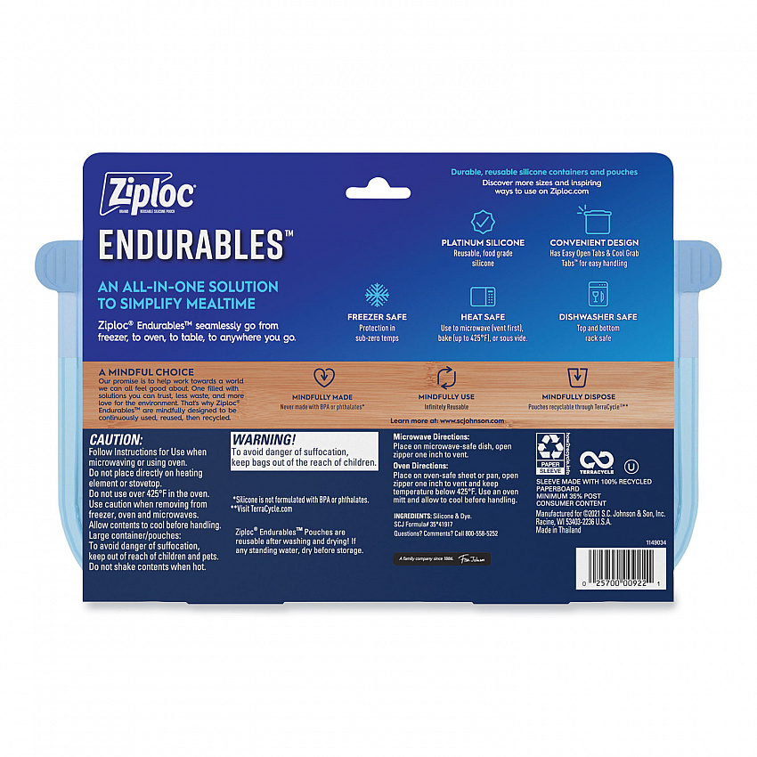 Endurables Silicone Pouches, Large, 64 oz, 8.6" x 9", Clear, 7/Carton (339967)