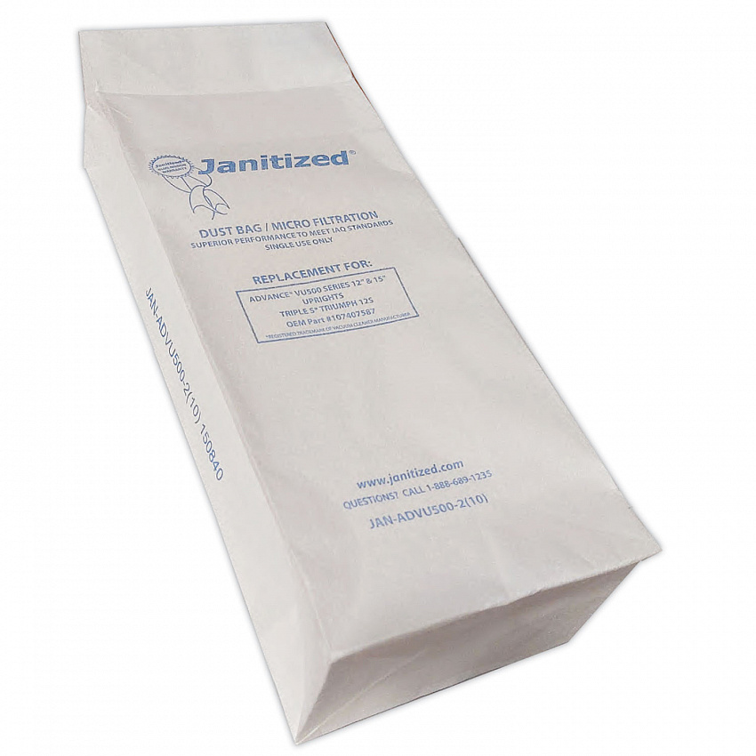 Vacuum Filter Bags Designed to Fit Advance VU500/Triple S Triumph, 100/Carton (ADVU500210)