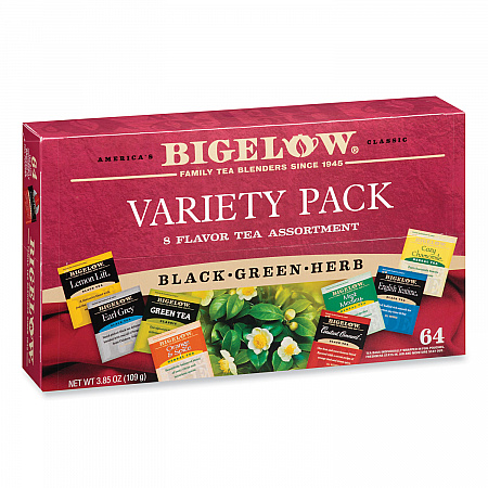 Variety Pack Assorted Tea Bags, Individually Wrapped, 64 Tea Bags/Box (RCB10568)
