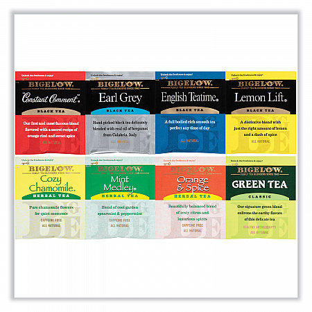 Variety Pack Assorted Tea Bags, Individually Wrapped, 64 Tea Bags/Box (RCB10568)