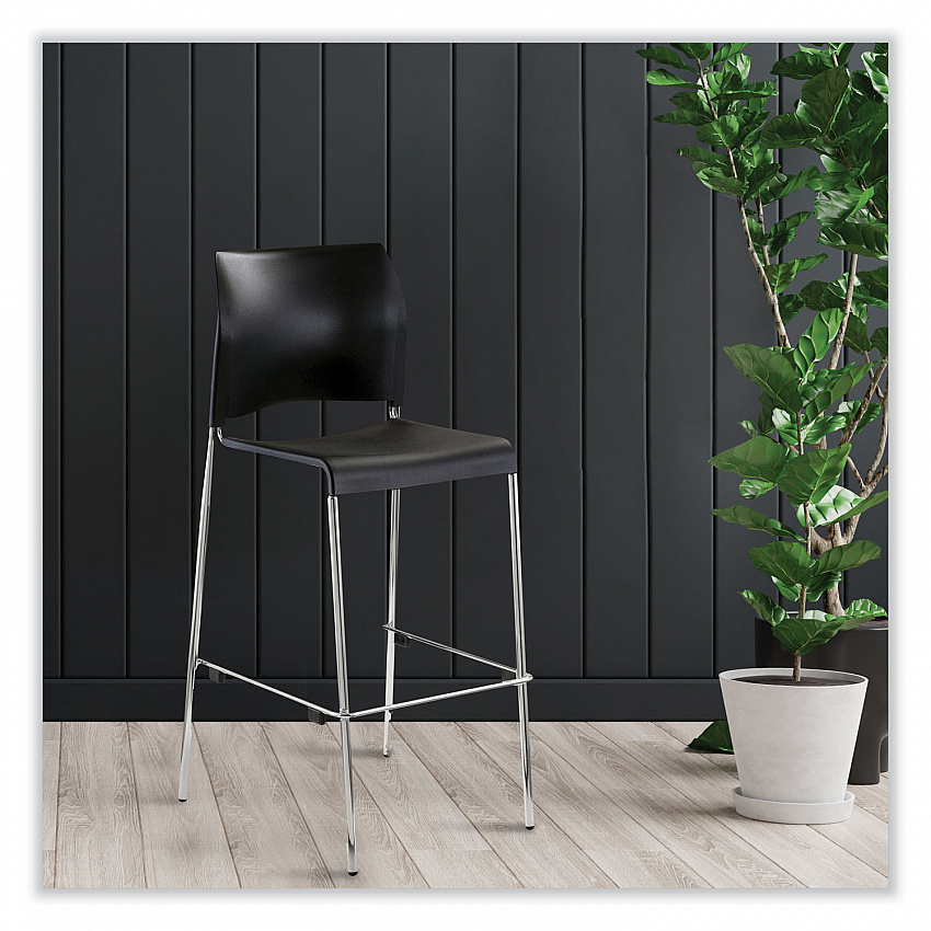Cafetorium Bar Height Stool, Supports Up to 500 lb, 31" Seat Height, Black Seat, Black Back, Chrome Base (8810B1110)