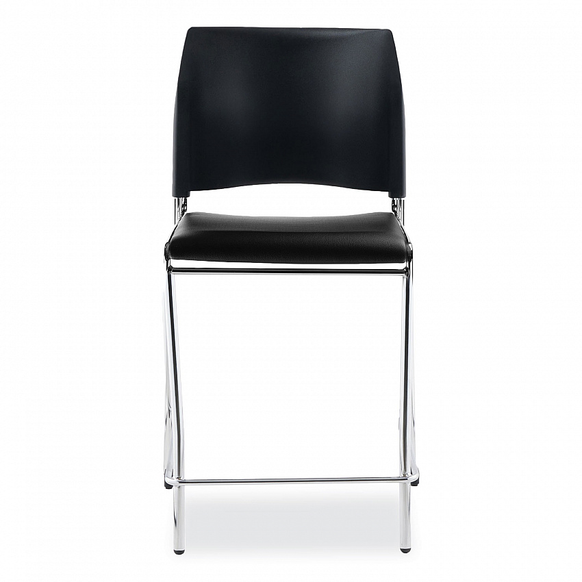 Cafetorium Counter Height Stool, Padded, Supports Up to 300 lb, 24" Seat Height, Black Seat, Black Back, Chrome Base (8710C1110)